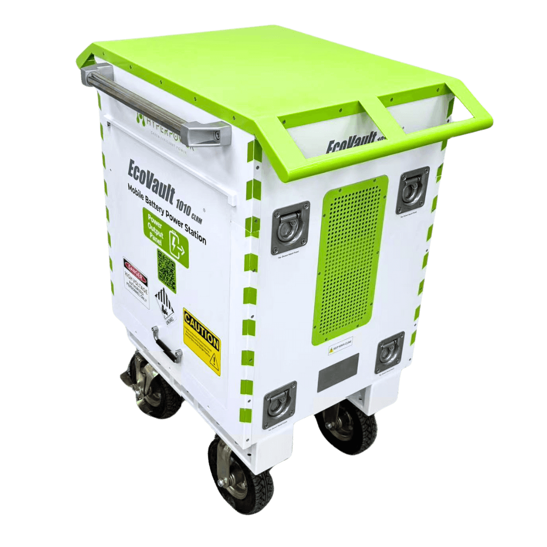 Side panel of EcoVault 1010 with ventilation system for lithium battery cooling.