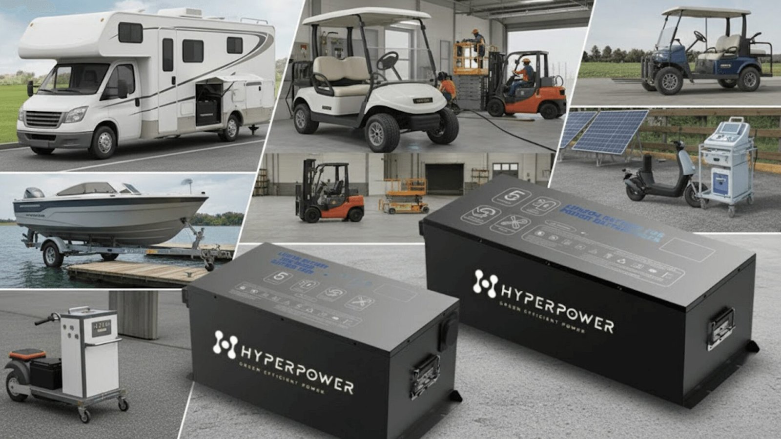 HyperPower multi-purpose LiFePO4 battery for marine, RV, golf cart, off-grid, and extreme temperature applications.