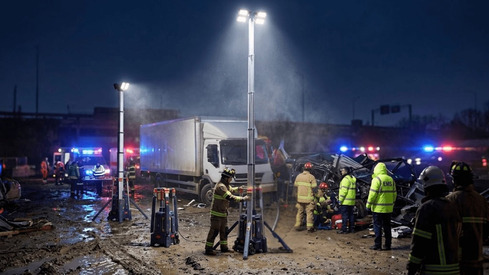 HP-500 deployed by emergency responders for rapid scene illumination.