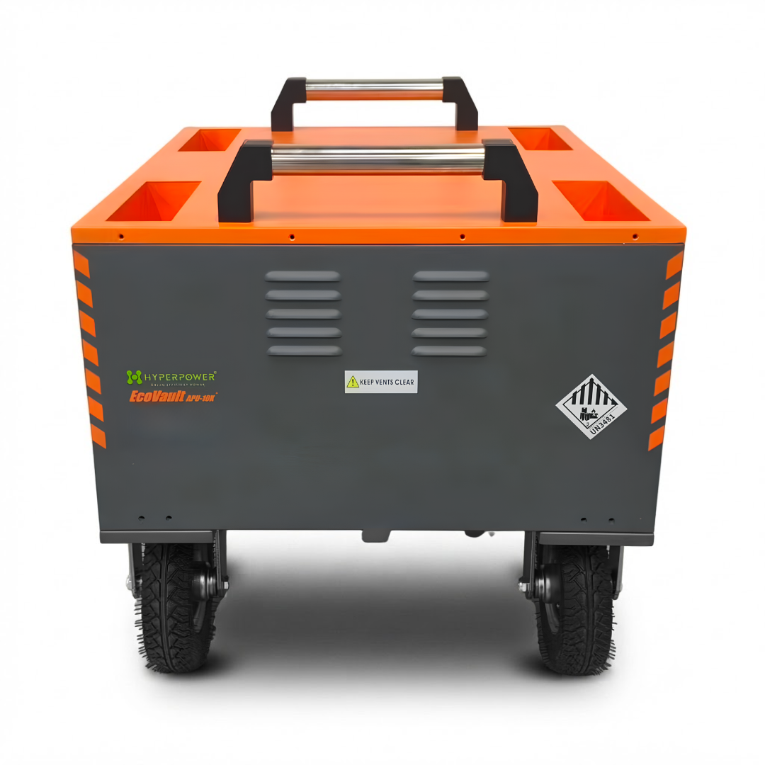 EcoVault APU-10K LiFePO4 battery providing mobile power for construction sites