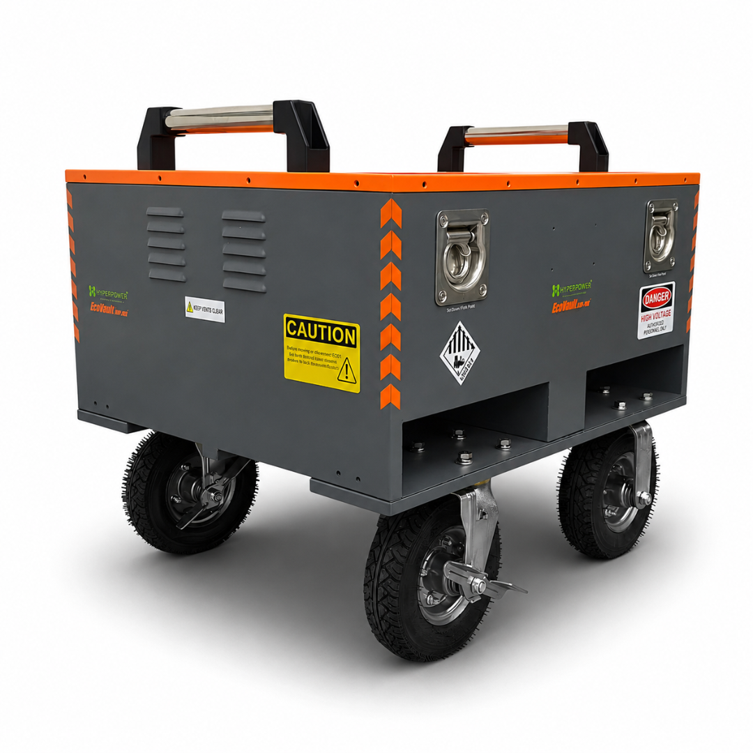 EcoVault APU-10K heavy-duty mobile battery with rugged caster wheels
