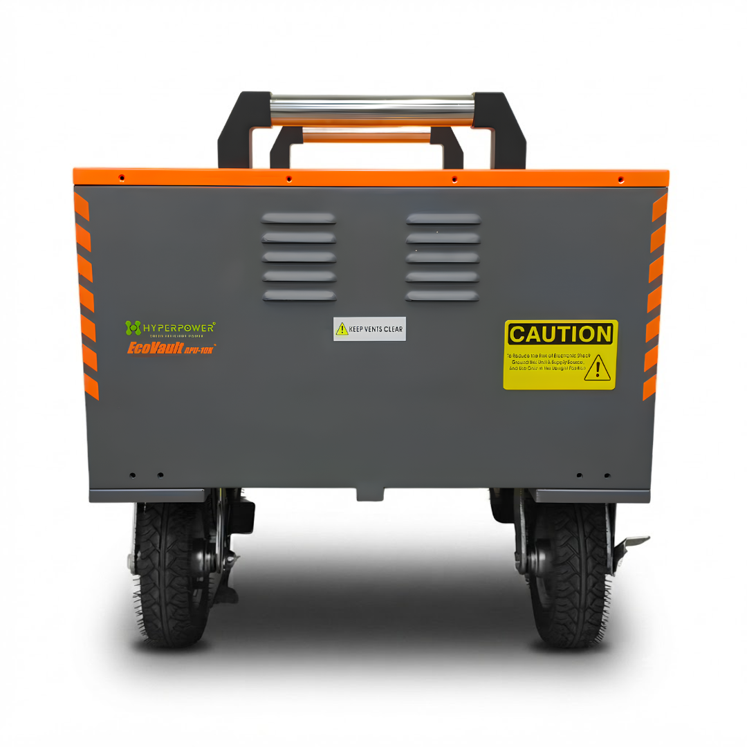 EcoVault APU-10K side panel with ventilation and LiFePO4 battery enclosure