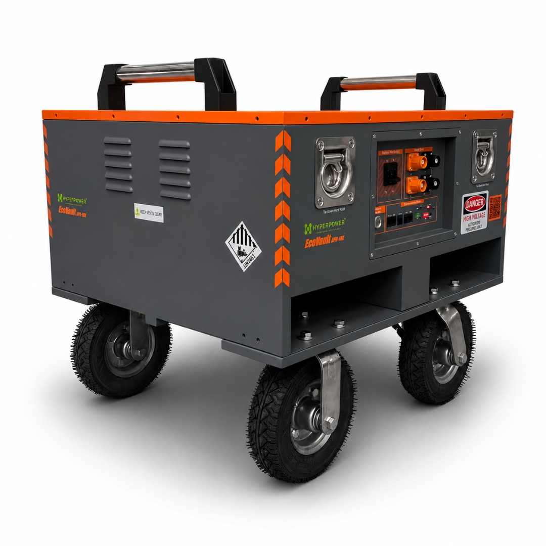 HyperPower EcoVault APU-10K mobile energy storage battery with heavy-duty wheels